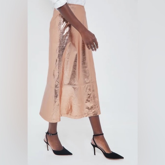 Tuckernuck x India Hicks London Skirt Size 4 NWT Gold Metallic Foil A-Line Midi - Picture 4 of 13